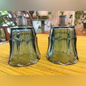 Pair Vtg Smoky Blue Voyive Cup Candle Holder Pegged Scalloped Top